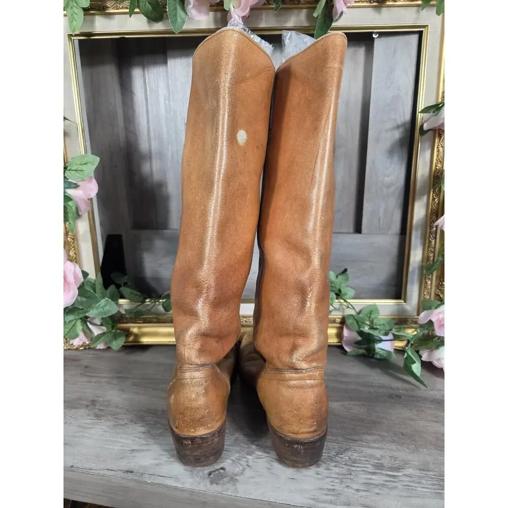 Vintage Frye Campus 8711 Tall Leather Boots USA Women's 7B Cognac Riding Western